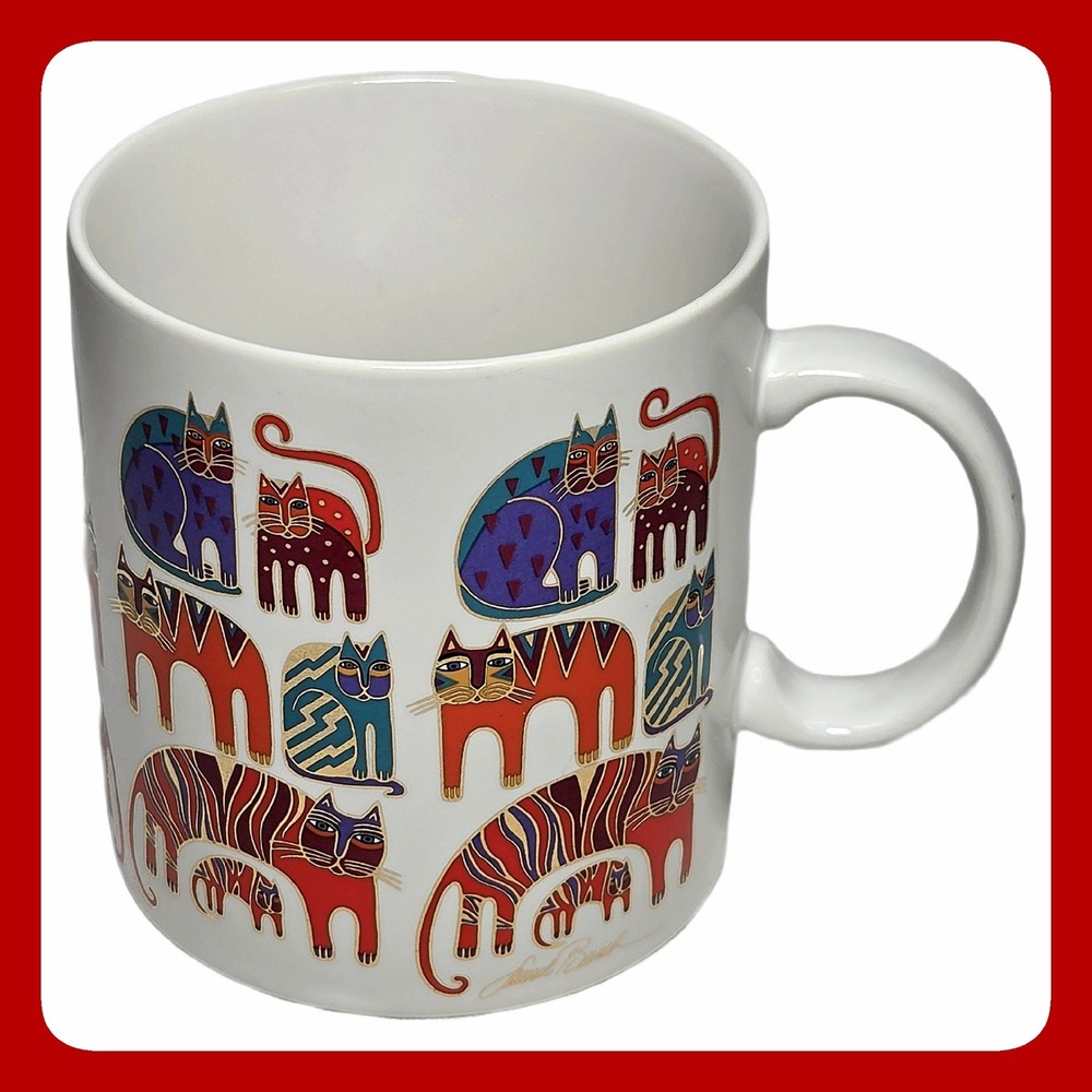Laurel Burch Fantastic Felines Coffee Mug VTG 1988 Ceramic Cat Japan White Cup